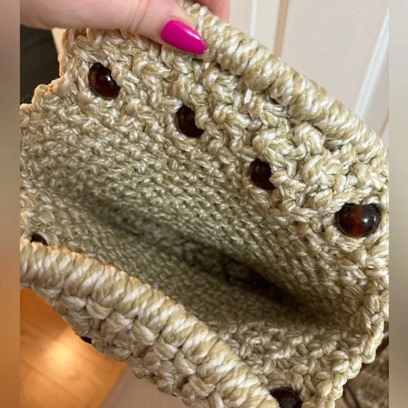 Vintage Handmade Macramé Purse Wooden Handles 70’s 80’s Hippy Kitschy Bohemian - Picture 6 of 13